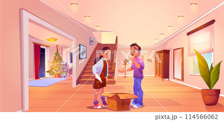 Teenage with package in hallway vector background 114566062