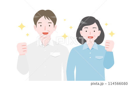 シニア夫婦の男女が笑顔で元気に運動・ウォーキングしているイラスト 114566080