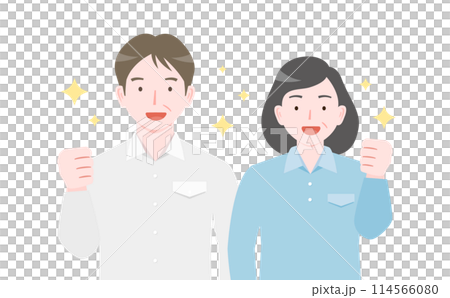 An illustration of a senior couple smiling and exercising and walking energetically An illustration of a senior couple smiling and exercising and walking energetically 114566080