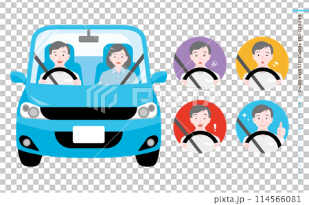 Senior car driver / Elderly driver's seat main illustration and icon set_smile, danger, accident, etc. 114566081