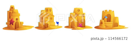 Sand castle on summer sea beach cartoon vector 114566172