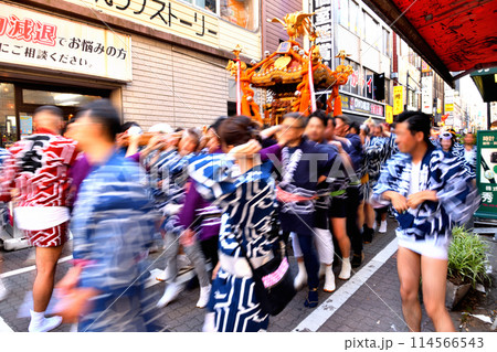 狭い飲食店街を練り歩く上野下谷神社神輿 狭い飲食店街を練り歩く上野下谷神社神輿 114566543