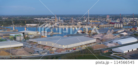 Wonderful drone view of the industrial and port area of Ravenna at night Wonderful drone view of the industrial and port area of Ravenna at night 114566545