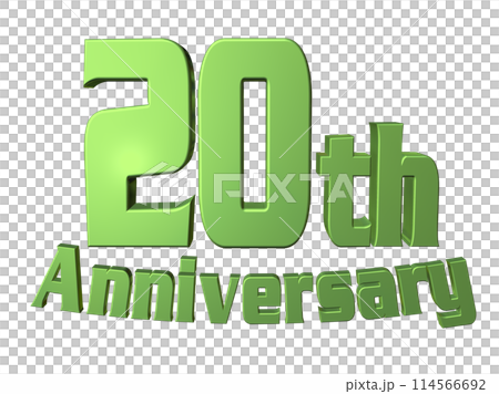 3DCG文字「20th Anniversary/20周年」グリーン,緑 114566692