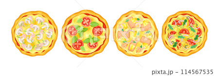 Tasty Pizza Whole and Round with Topping Vector Set Tasty Pizza Whole and Round with Topping Vector Set 114567535
