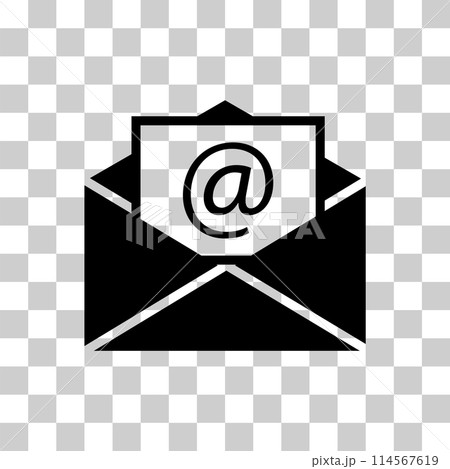 Mail envelope icon vector on isolated background. Mail sign. Open envelope pictogram symbol. Envelope Mail services. flat style. 114567619