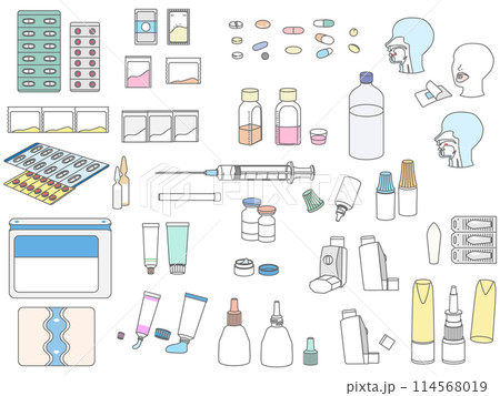 色々な薬のパステルカラーイラストセット 114568019