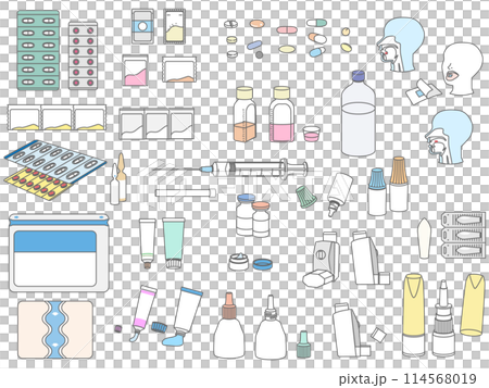 色々な薬のパステルカラーイラストセット 114568019