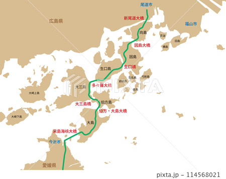 しまなみ海道地図　名称あり 114568021