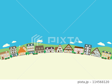 立ち並ぶ家々と青空のベクターイラスト 114568120