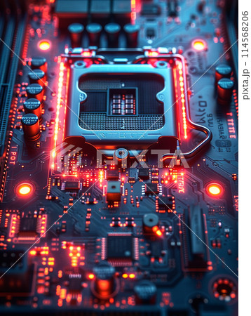 電子回路、サイバー空間、ネオン、近未来、CPU 114568206