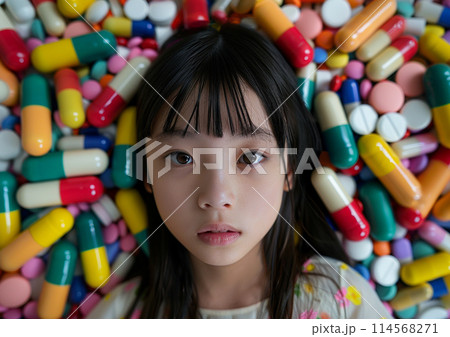 カラフルなカプセルと少女 114568271