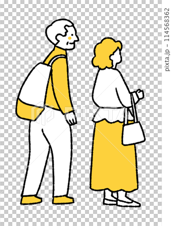 Elderly couple looking at paintings at an exhibition 114568362