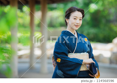 訪問着の着物を着た女性 114568596