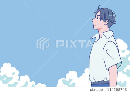 夏に向かってやる気のある笑顔の男子学生 夏に向かってやる気のある笑顔の男子学生 114568748