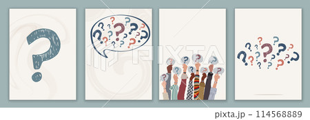 Poster - template or brochure with Raised hands of people holding a speech bubble with a hand-drawn question mark symbol. Concept of choice - problem - question -doubt - or query. FAQ Poster - template or brochure with Raised hands of people holding a speech bubble with a hand-drawn question mark symbol. Concept of choice - problem - question -doubt - or query. FAQ 114568889
