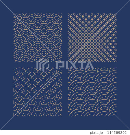a traditional pattern of waves, pine, circular, sun, mountain, etc. in Asia. 114569292