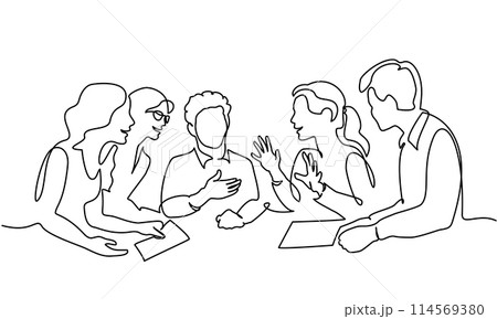 Group of young people discuss interesting task together and talking. Group of young people discuss interesting task together and talking. 114569380