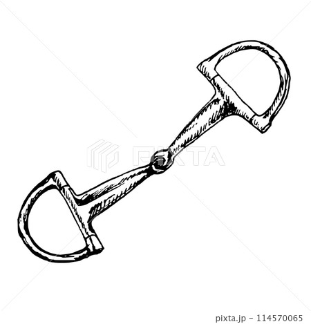 graphic vector illustration of snaffle D-Ring. Equipment for horse riding. Isolated. For cards, prints, decor graphic vector illustration of snaffle D-Ring. Equipment for horse riding. Isolated. For cards, prints, decor 114570065