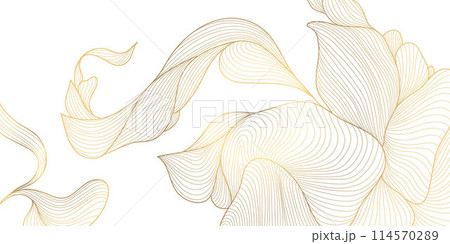 Vector golden flower background, luxury abstract line leaves composition. Art deco floral ornament, elegant summer print. Foliage drawing, vintage illustration. Vector golden flower background, luxury abstract line leaves composition. Art deco floral ornament, elegant summer print. Foliage drawing, vintage illustration. 114570289