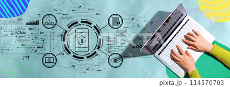 Data Privacy concept with person using a laptop Data Privacy concept with person using a laptop 114570703
