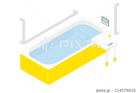 住宅リフォーム、またぎやすい浅い浴槽への交換をする介護リフォーム、アイソメトリックイラスト 114570818