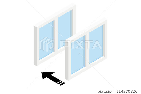 二重窓 賃貸物件でもできる騒音対策、アイソメトリックイラスト 二重窓 賃貸物件でもできる騒音対策、アイソメトリックイラスト 114570826