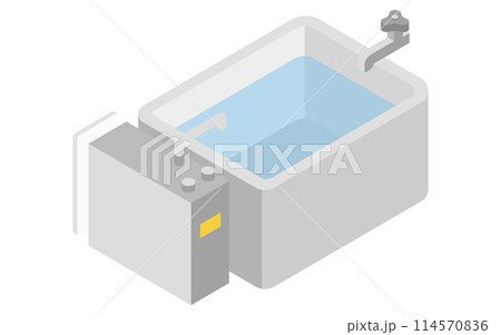 住宅リフォーム、古いバランス釜のお風呂、アイソメトリックイラスト 114570836