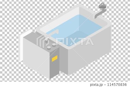 住宅リフォーム、古いバランス釜のお風呂、アイソメトリックイラスト 114570836