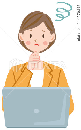 パソコンを使う困った表情の会社員　女性　ビジネスウーマン 114570898