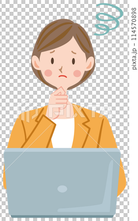 パソコンを使う困った表情の会社員　女性　ビジネスウーマン 114570898