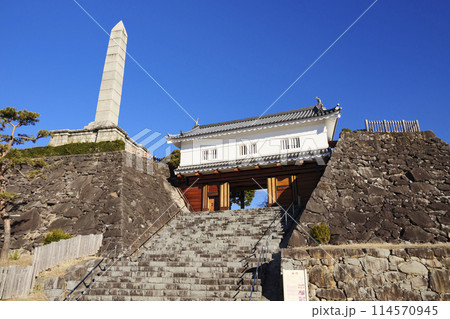 冬の晴れた山梨県甲府市甲府城の冬 冬の晴れた山梨県甲府市甲府城の冬 114570945