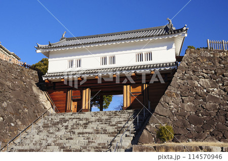 冬の晴れた山梨県甲府市甲府城の冬 114570946