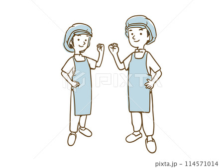 頑張る調理師2人(線画) 頑張る調理師2人(線画) 114571014