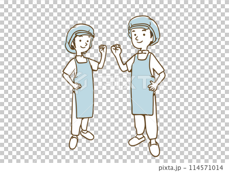 頑張る調理師2人(線画) 頑張る調理師2人(線画) 114571014