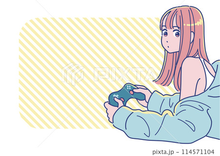 ゲームで遊ぶアニメタッチの女の子 114571104