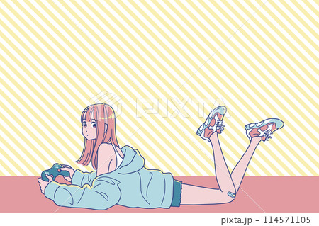 ゲームで遊ぶアニメタッチの女の子 114571105