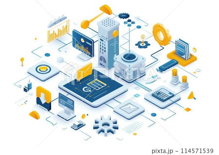 it is an isometric illustration of a computer system it is an isometric illustration of a computer system 114571539