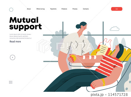 Mutual Support: Blood donation -modern flat vector concept illustration of a nurse and woman donating blood A metaphor of voluntary, collaborative exchanges of resource, services 114571728