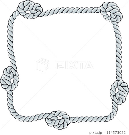 Square rope frame isolated on white background. Twisted cord. 114573022