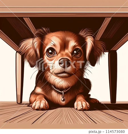 テーブルの下に隠れるチワックス 114573080