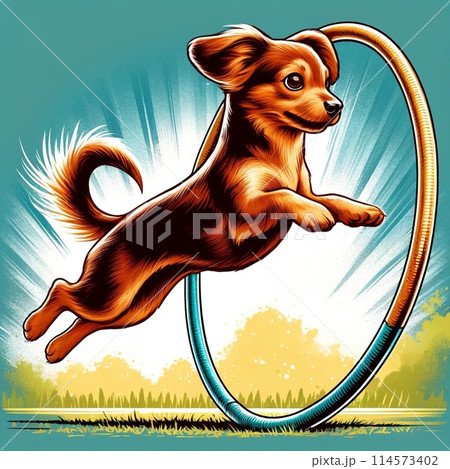 公園で輪投げして遊ぶチワックス 114573402