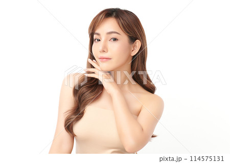 Beautiful young asian woman with clean fresh skin on white background, Face care, Facial treatment, Cosmetology, beauty and spa, Asian women portrait. Beautiful young asian woman with clean fresh skin on white background, Face care, Facial treatment, Cosmetology, beauty and spa, Asian women portrait. 114575131
