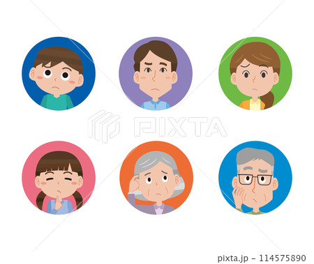 悩みや疑問を持つ顔の人々のアイコンイラスト 悩みや疑問を持つ顔の人々のアイコンイラスト 114575890