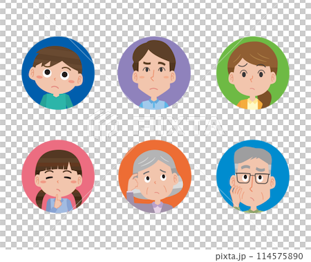 悩みや疑問を持つ顔の人々のアイコンイラスト 悩みや疑問を持つ顔の人々のアイコンイラスト 114575890