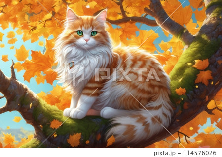 view of a cat in the autumn forest view of a cat in the autumn forest 114576026