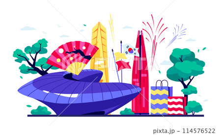 Welcome tourists in South Korea - modern colored vector illustration 114576522