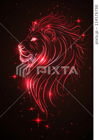 Pisces zodiac sign shining in blue on black background, astrology symbol and constellation 114576780