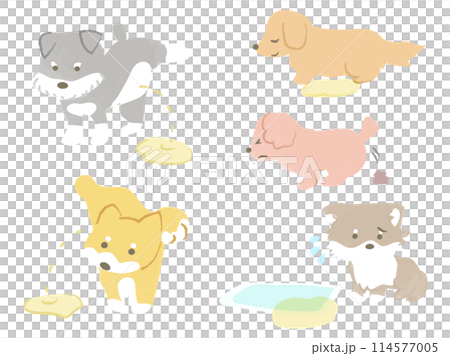 トイレをする犬のイラストセット 主線なし トイレをする犬のイラストセット 主線なし 114577005