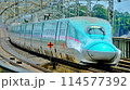 那須塩原駅を高速で通過する新幹線 114577392
